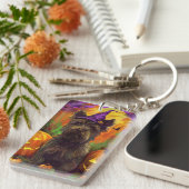 Spooky Skye Terrier Hond Halloween Heksenpompoen Sleutelhanger (Voorkant Rechts)