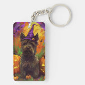 Spooky Skye Terrier Hond Halloween Heksenpompoen Sleutelhanger (achterkant)