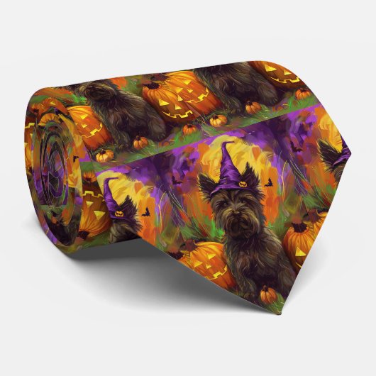 Spooky Skye Terrier Hond Halloween Heksenpompoen Stropdas (Opgerold)