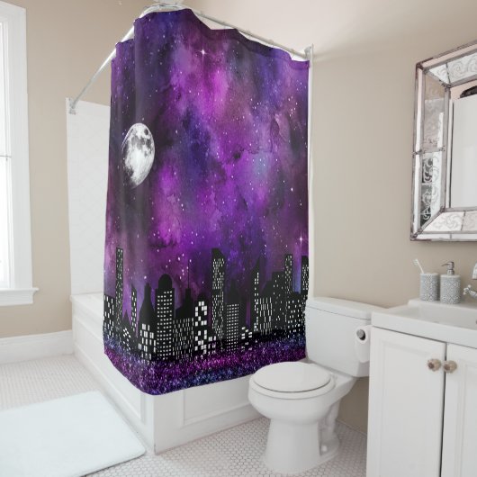 Spooky Skyline | Stadslichten op de Galaxy Sky Douchegordijn (In situ)