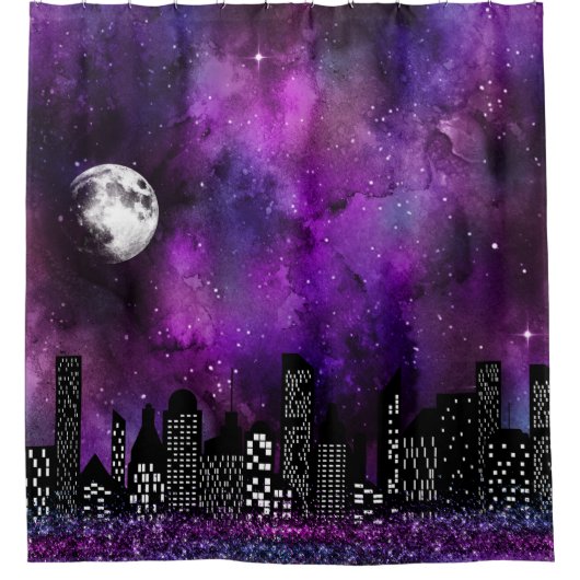 Spooky Skyline | Stadslichten op de Galaxy Sky Douchegordijn (Voorkant)