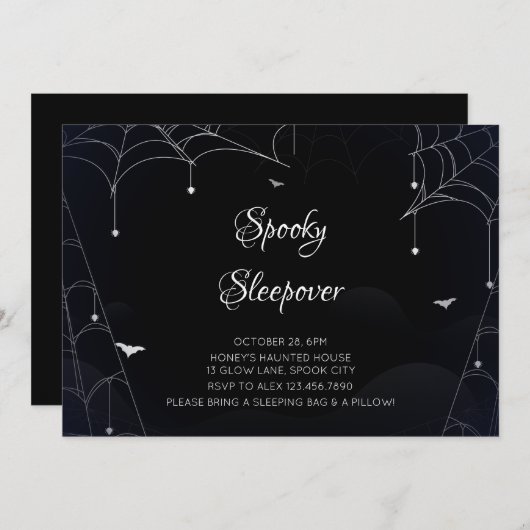 Spooky Sleepover Cobwebs Black Halloween Kaart (Voorkant / Achterkant)