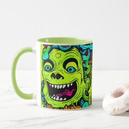 Spooky Slimy Groen Monster Pattern Mok (Met donut)