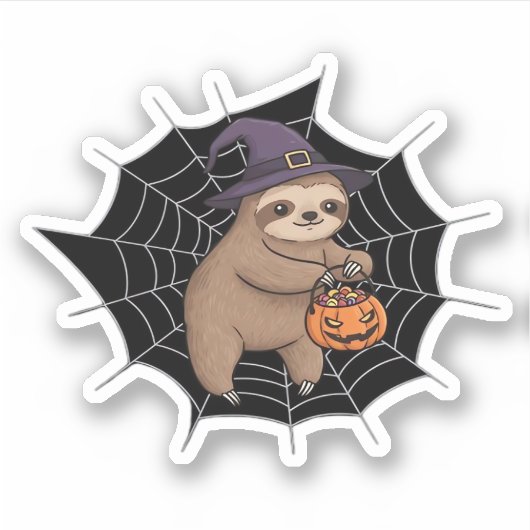 Spooky Sloth Halloween Fun - Schattigee Trick-or-T Sticker (Voorkant)