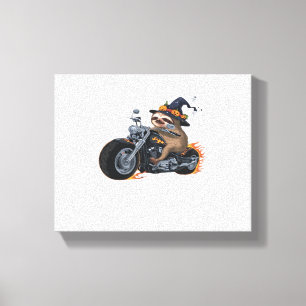 Spooky Sloth Motorcycle Ride Halloween Biker Fun C Canvas Afdruk