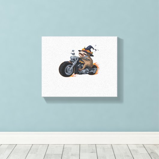 Spooky Sloth Motorcycle Ride Halloween Biker Fun C Canvas Afdruk (Insitu (Houten vloer))