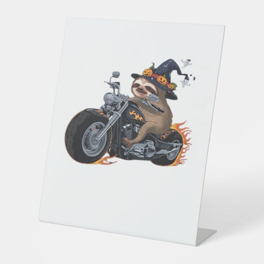 Spooky Sloth Motorcycle Ride Halloween Biker Fun C Reclamebord Met Voetstuk (Voorkant)