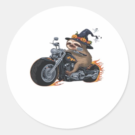 Spooky Sloth Motorcycle Ride Halloween Biker Fun C Ronde Sticker (Voorkant)