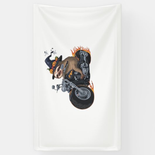 Spooky Sloth Motorcycle Ride Halloween Biker Fun C Spandoek (Verticaal)