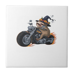 Spooky Sloth Motorfietsrit Halloween Biker Fun C Tegeltje