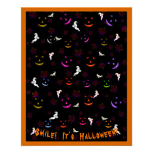 Spooky Smiles Neon Geesten en Pompoenen Halloween Perfect Poster