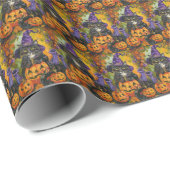 Spooky smoking kat Halloween heks en pompoen Cadeaupapier (Rol Hoek)
