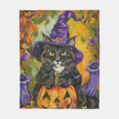 Spooky smoking kat Halloween heks en pompoen Fleece Deken (Voorkant)