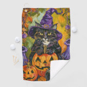 Spooky smoking kat Halloween heks en pompoen Golfhanddoek (Insitu)