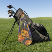 Spooky smoking kat Halloween heks en pompoen Golfhanddoek (Groen)