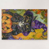 Spooky smoking kat Halloween heks en pompoen Legpuzzel (Horizontaal)