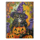 Spooky smoking kat Halloween heks en pompoen Notitieboek (Voorkant)
