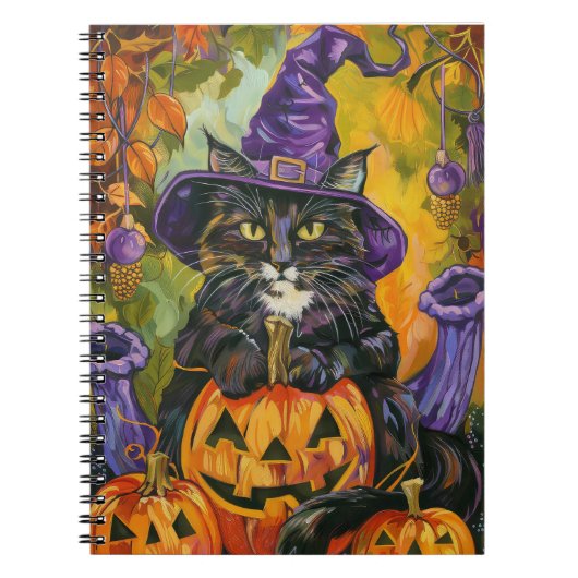 Spooky smoking kat Halloween heks en pompoen Notitieboek (Voorkant)