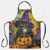 Spooky smoking kat Halloween heks en pompoen Schort (Voorkant)