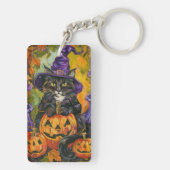 Spooky smoking kat Halloween heks en pompoen Sleutelhanger (achterkant)