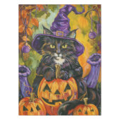 Spooky smoking kat Halloween heks en pompoen Tafelkleed (Voorkant)