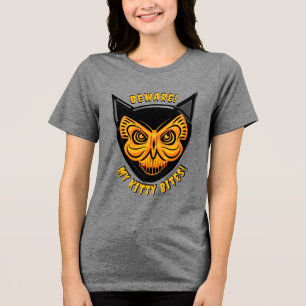 Spooky Snarky Black Cat Butterfly Skull Tri-Blend Shirt
