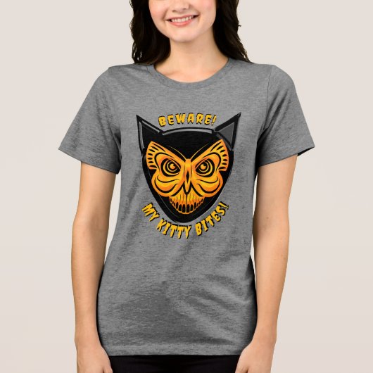 Spooky Snarky Black Cat Butterfly Skull Tri-Blend Shirt (Voorkant)