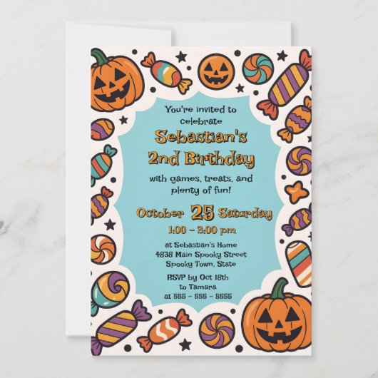 Spooky Snoep Jack-o'-Lantern Halloween Verjaardag Kaart (Voorkant)