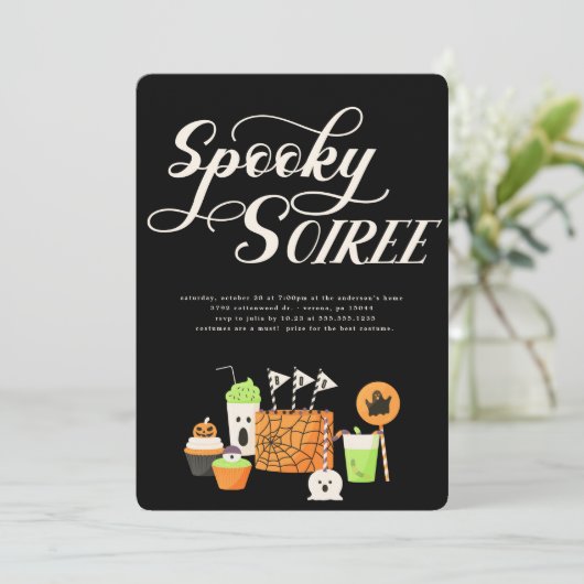 Spooky Soiree Halloween Party Invitation Kaart (Staand voorkant)
