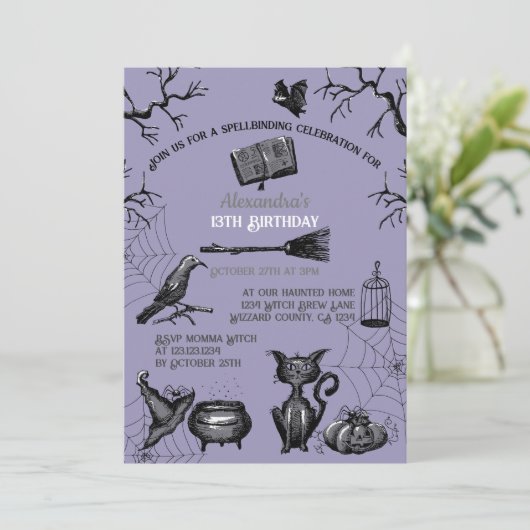 Spooky Spellbinding Halloween Verjaardagsfeestje Kaart (Staand voorkant)