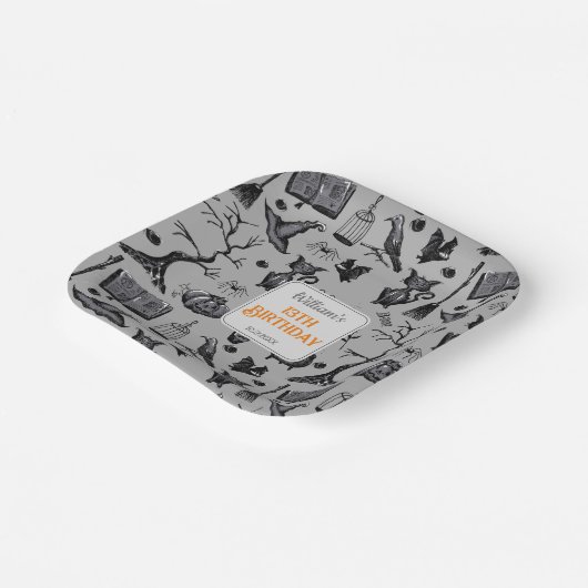 Spooky Spellbinding Halloween Verjaardagsfeestje Papieren Bordje (Gebogen)