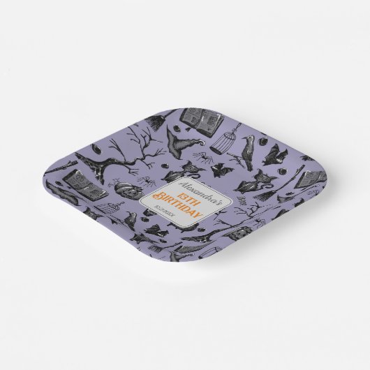 Spooky Spellbinding Halloween Verjaardagsfeestje Papieren Bordje (Gebogen)