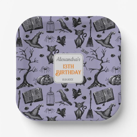 Spooky Spellbinding Halloween Verjaardagsfeestje Papieren Bordje (Voorkant)
