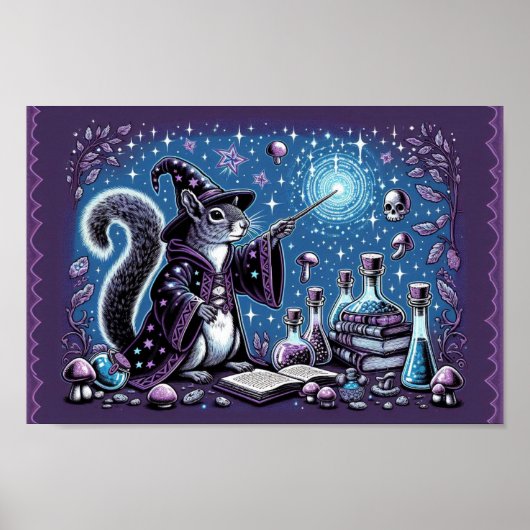 Spooky Spellcaster: Halloween Squirrel Wizard Poster (Voorkant)