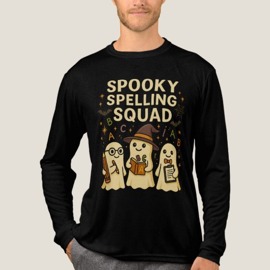 Spooky Spelling Squad Schattigee Spookleraar Hallo Tri-Blend Shirt (Voorkant volledig)