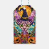 Spooky Sphynx kat Halloween heks en pompoen Cadeaulabel (Voorkant)