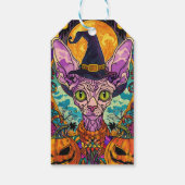 Spooky Sphynx kat Halloween heks en pompoen Cadeaulabel (Achterkant)