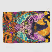Spooky Sphynx kat Halloween heks en pompoen Golfhanddoek (Horizontaal)