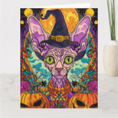 Spooky Sphynx kat Halloween heks en pompoen Kaart (Voorkant)