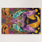 Spooky Sphynx kat Halloween heks en pompoen Legpuzzel (Horizontaal)