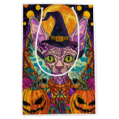 Spooky Sphynx kat Halloween heks en pompoen Medium Cadeauzakje (Voorkant)