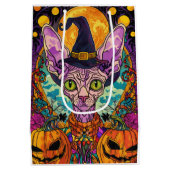 Spooky Sphynx kat Halloween heks en pompoen Medium Cadeauzakje (Achterkant)