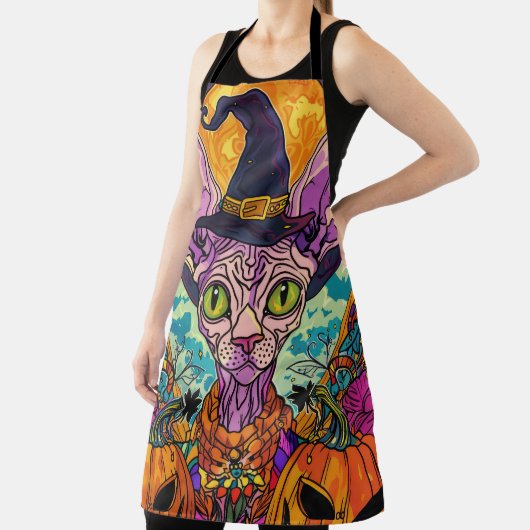 Spooky Sphynx kat Halloween heks en pompoen Schort (Insitu)