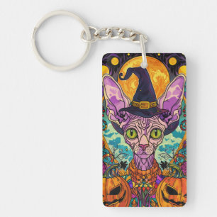 Spooky Sphynx kat Halloween heks en pompoen Sleutelhanger