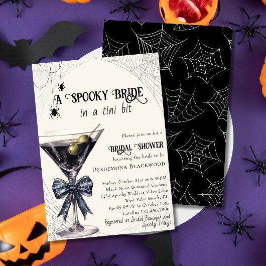 Spooky Spider Bow Martini Halloween Vrijgezellenfe Kaart