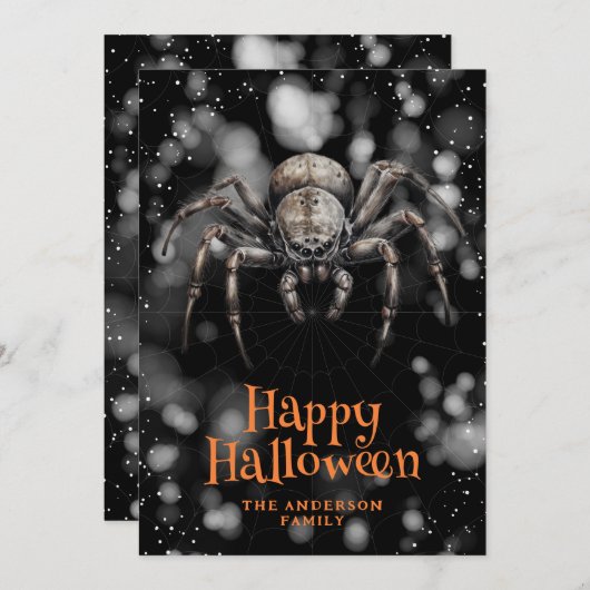 Spooky Spider Cobweb Happy Halloween Kaart (Voorkant / Achterkant)