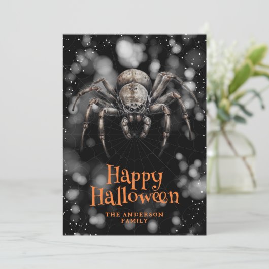 Spooky Spider Cobweb Happy Halloween Kaart (Staand voorkant)