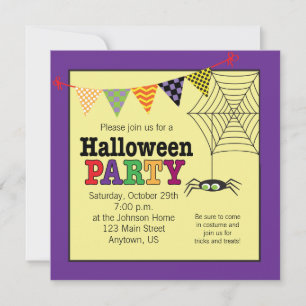 Spooky Spider Colorful Halloween Party Kaart