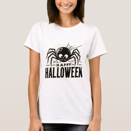 Spooky Spider en Happy Halloween T-shirt (Voorkant)