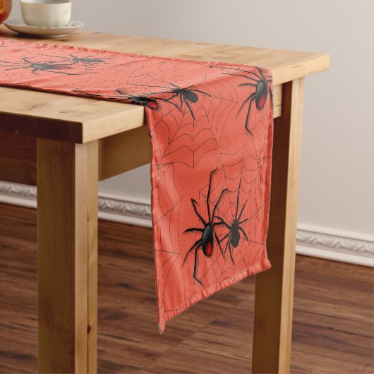 Spooky Spider en Web Oranje Halloween Korte Tafelloper (Voorbeeld)